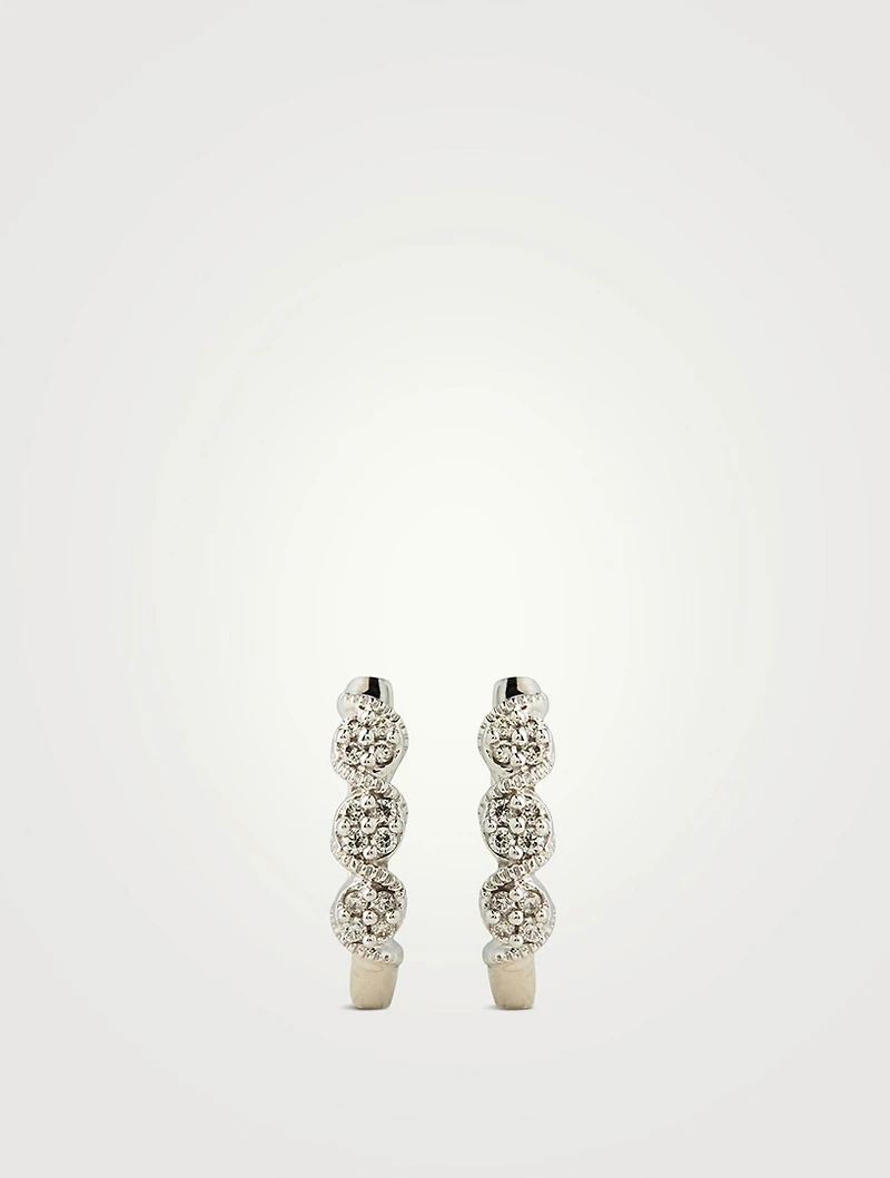 White Gold Cluster Hoop Earrings With Gems