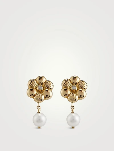 Gold Flo Pearl Drop Earrings