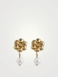 Gold Flo Pearl Drop Earrings