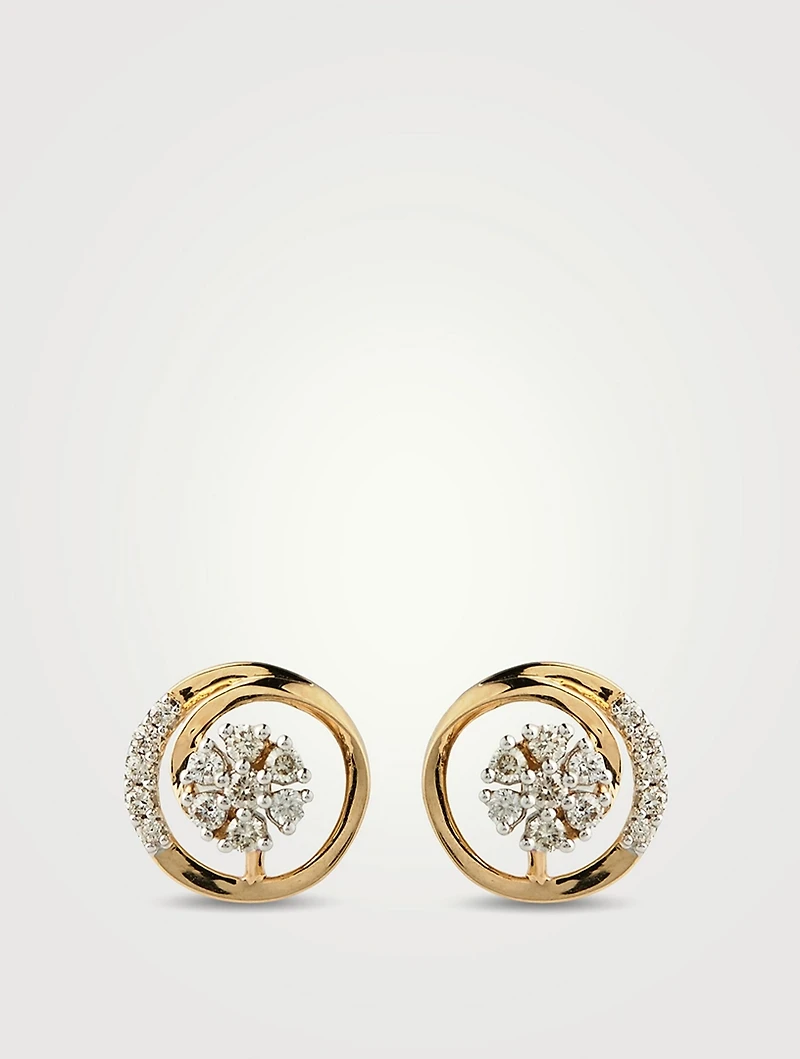 Gold Swirl Stud Earrings With Gems
