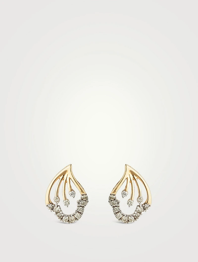 Gold Petal Stud Earrings With Gems