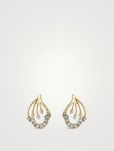 Gold Petal Stud Earrings With Gems