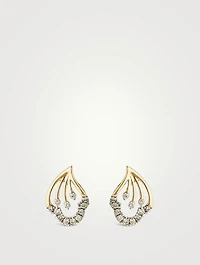 Gold Petal Stud Earrings With Gems