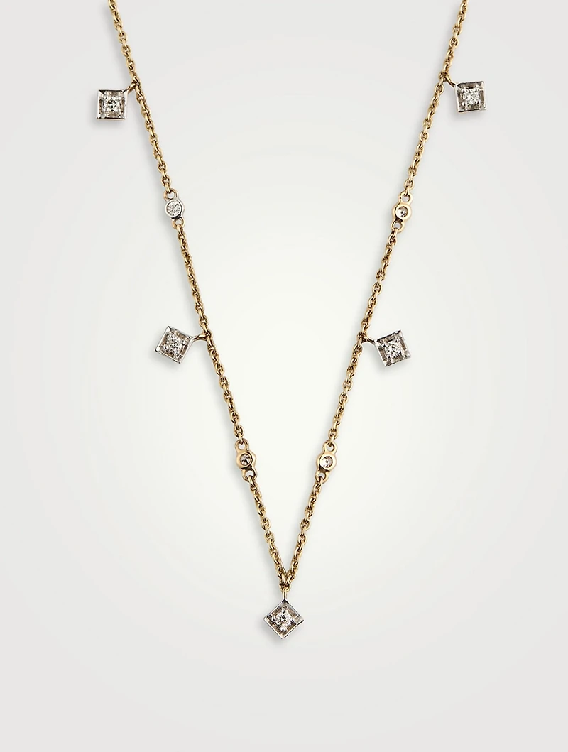 Gold Quad Fine Necklace With Gems