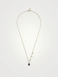 Gold Dewdrop Evil Eye Gem Necklace