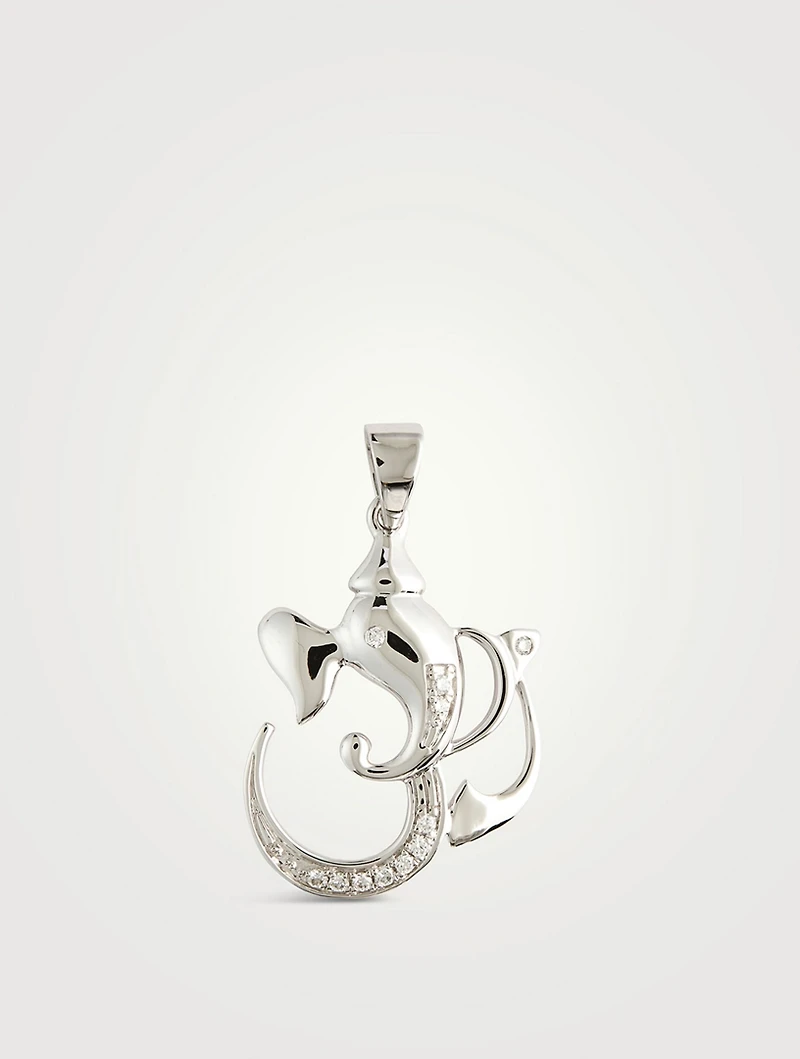 White Gold Ganesh Om Charm With Gems