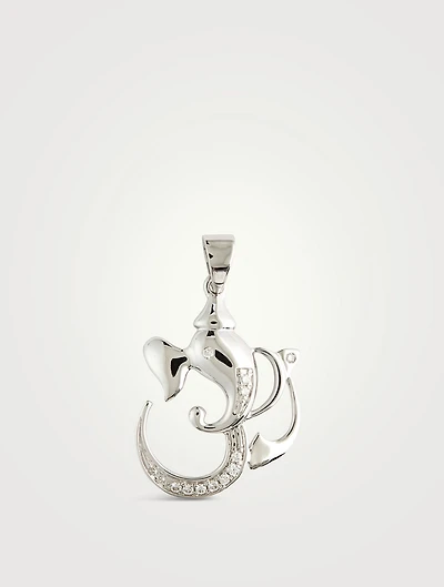 White Gold Ganesh Om Charm With Gems