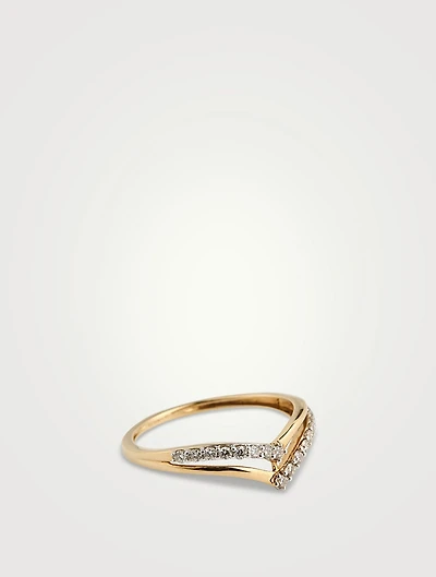 Gold Duo V Ring With Gems