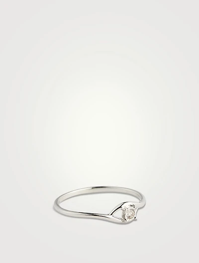 White Gold Curve Plate Ring With Gems