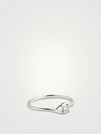 White Gold Curve Plate Ring With Gems