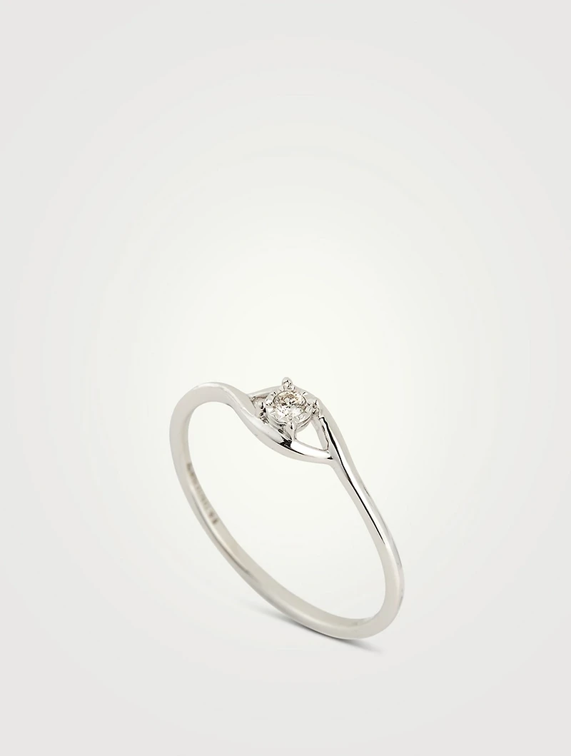 White Gold Curve Plate Ring With Gems