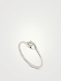 White Gold Curve Plate Ring With Gems