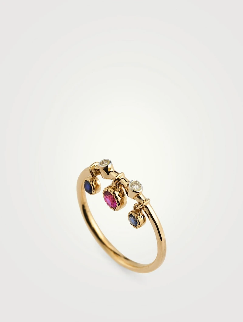 Gold Dangling Stack Ring With Gems