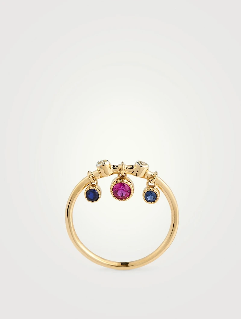 Gold Dangling Stack Ring With Gems