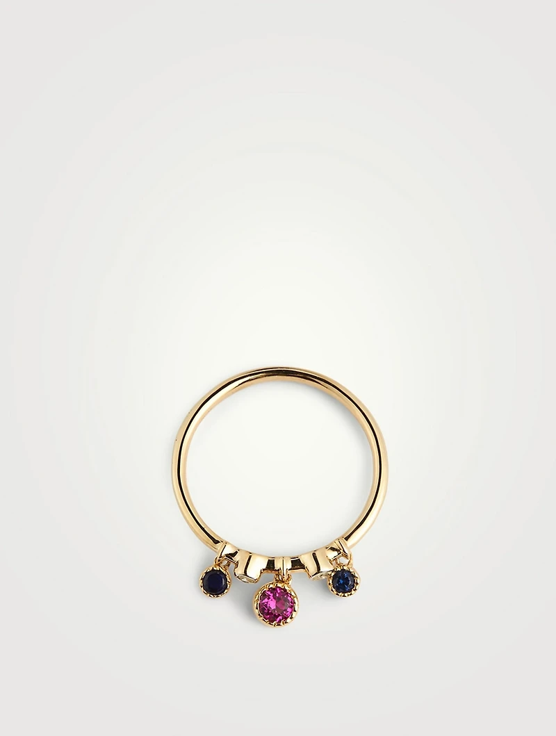 Gold Dangling Stack Ring With Gems
