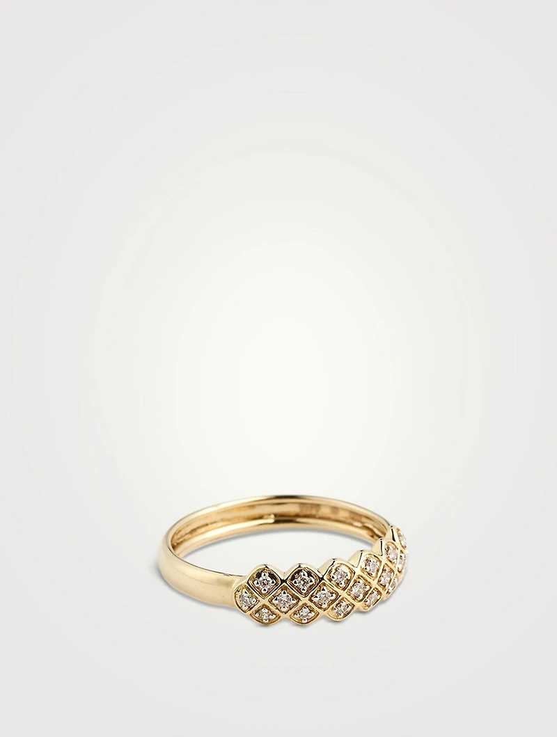 Gold Checkered Ring With Gems