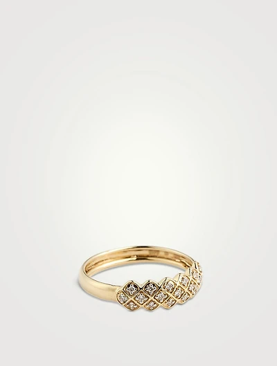 Gold Checkered Ring With Gems