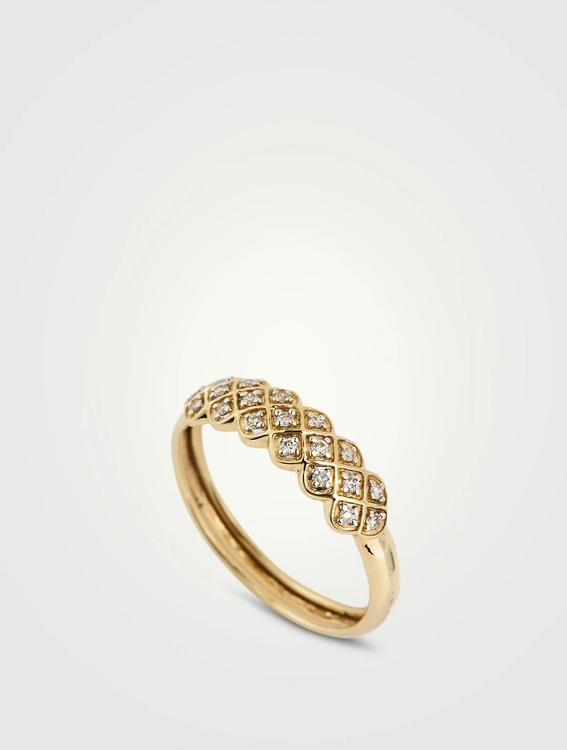 Gold Checkered Ring With Gems