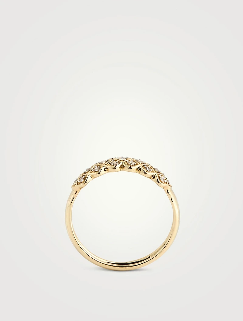 Gold Checkered Ring With Gems