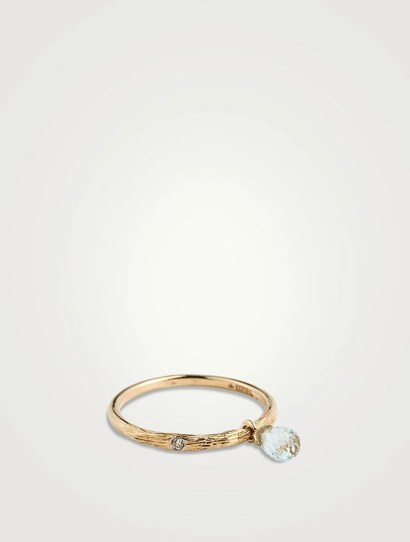 Gold Twig Dewdrops Gem Ring