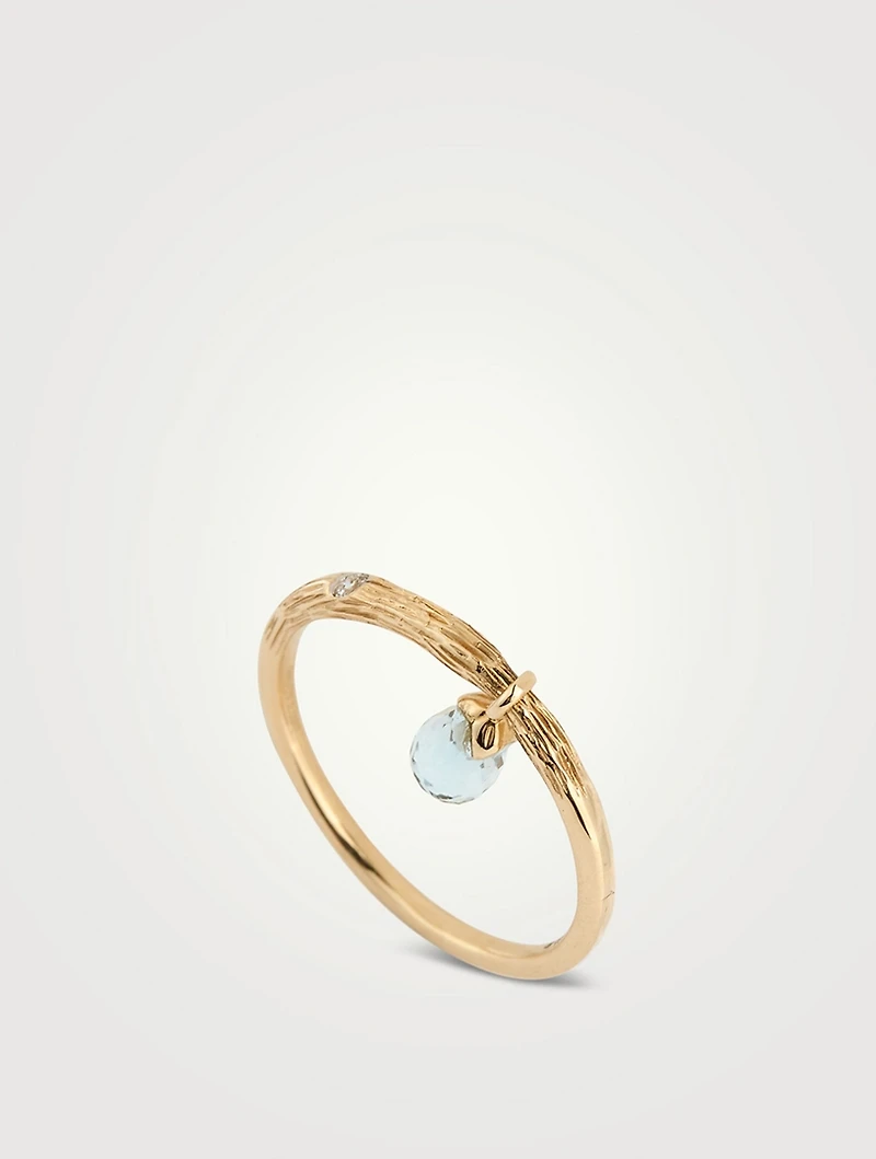 Gold Twig Dewdrops Gem Ring