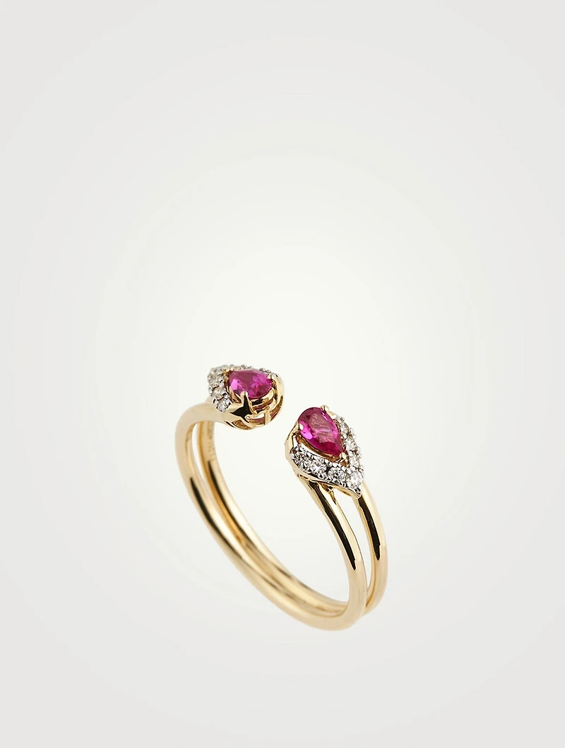 Gold Rosy Drop Gem Ring
