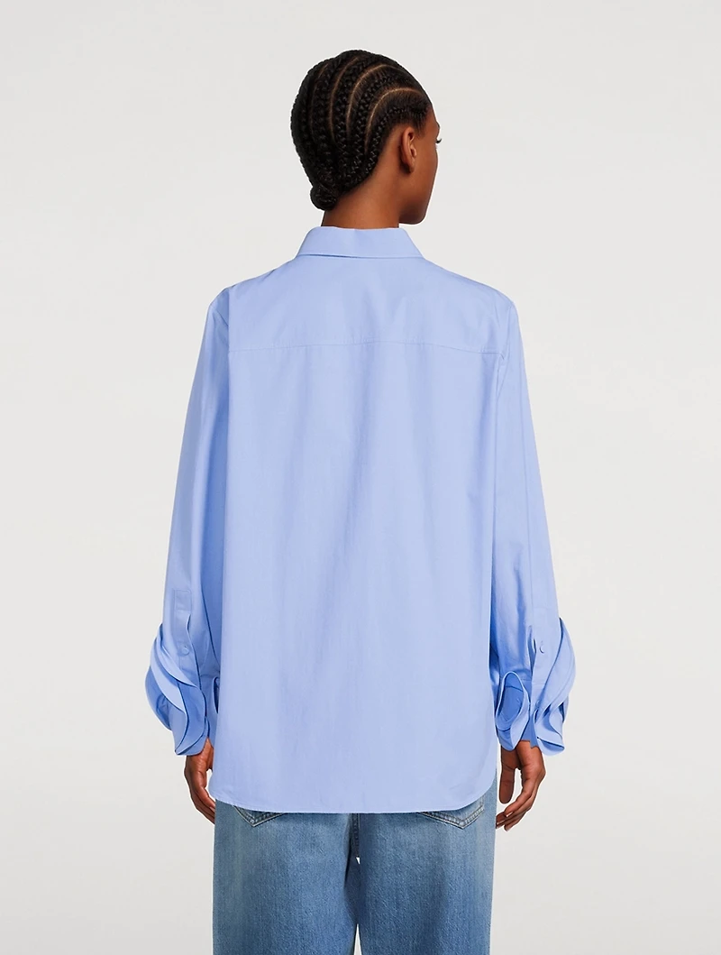 Compact Poplin Shirt With Rose Appliqué
