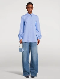 Compact Poplin Shirt With Rose Appliqué
