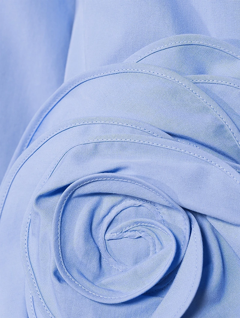 Compact Poplin Shirt With Rose Appliqué