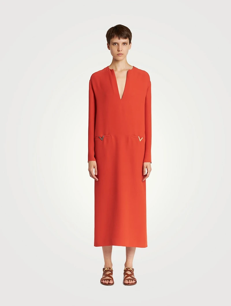 Silk Long-Sleeve Midi Dress