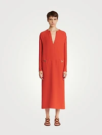 Silk Long-Sleeve Midi Dress