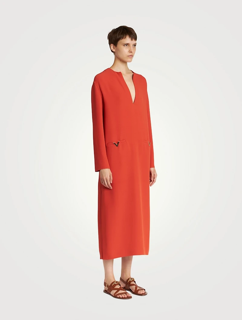 Silk Long-Sleeve Midi Dress