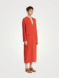 Silk Long-Sleeve Midi Dress