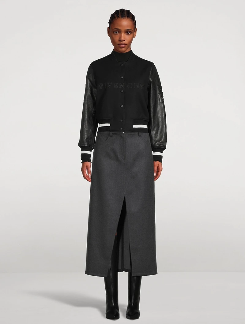 Wool And Leather Cropped Varsity Jacket