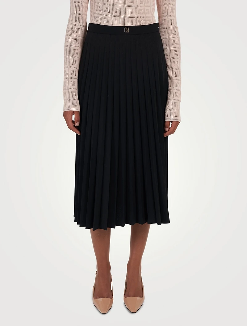 Wool-Blend Pleated Midi Skirt