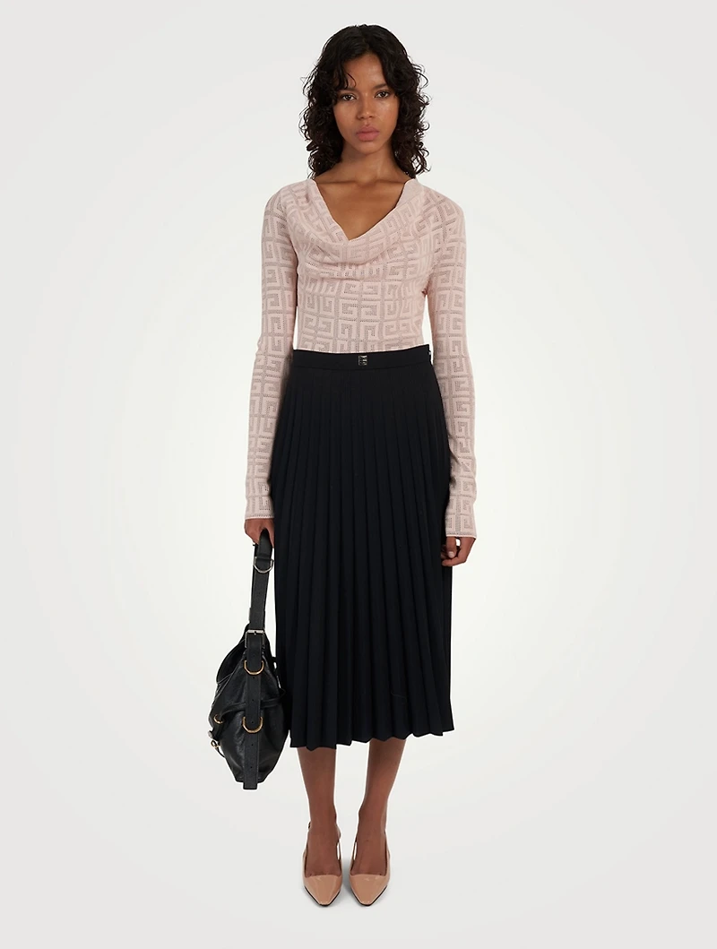 Wool-Blend Pleated Midi Skirt