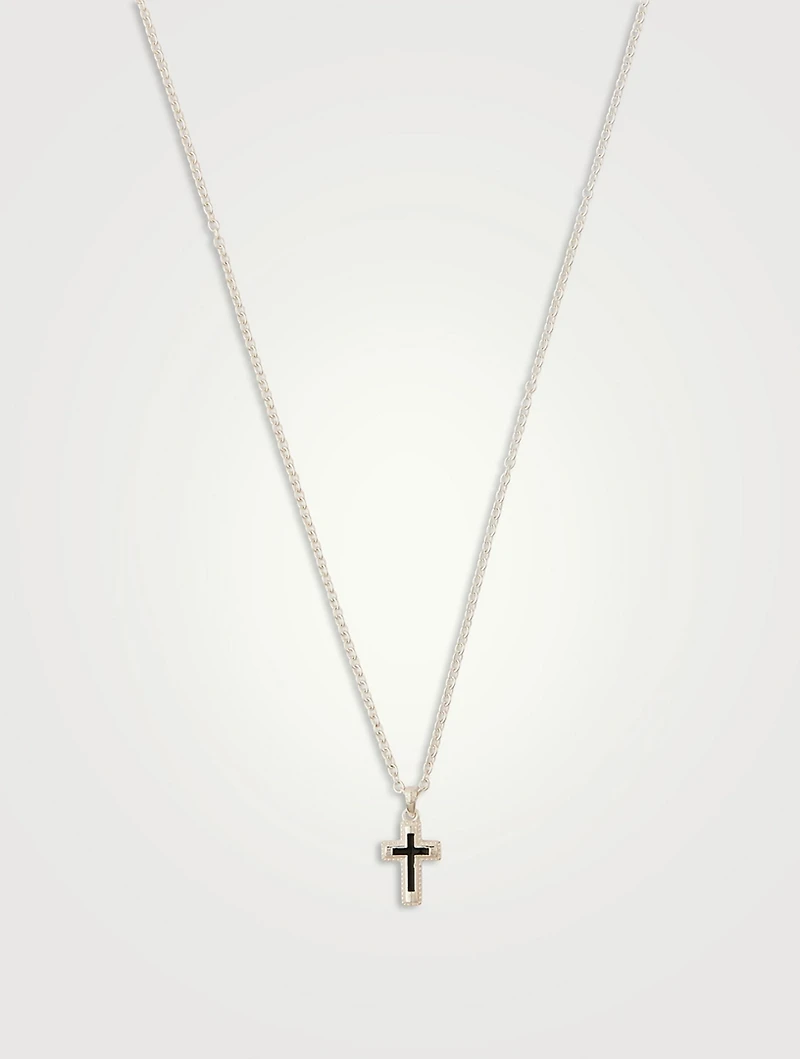 Sterling Silver Mini Cross Necklace With Black Enamel