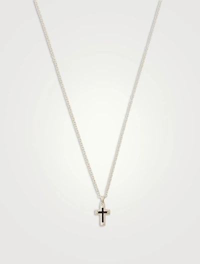 Sterling Silver Mini Cross Necklace With Black Enamel