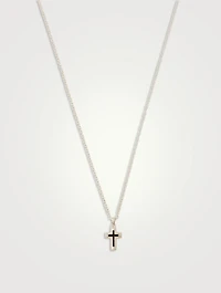 Sterling Silver Mini Cross Necklace With Black Enamel