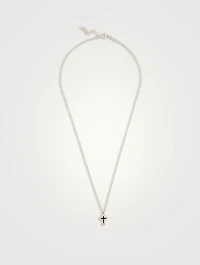 Sterling Silver Mini Cross Necklace With Black Enamel