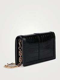 Mini Greca Goddess Croc-Embossed Leather Chain Wallet