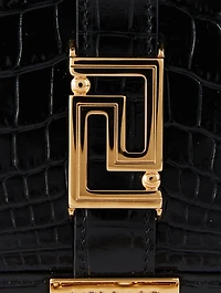 Mini Greca Goddess Croc-Embossed Leather Chain Wallet