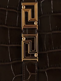 Small Greca Goddess Croc-Embossed Leather Tote Bag