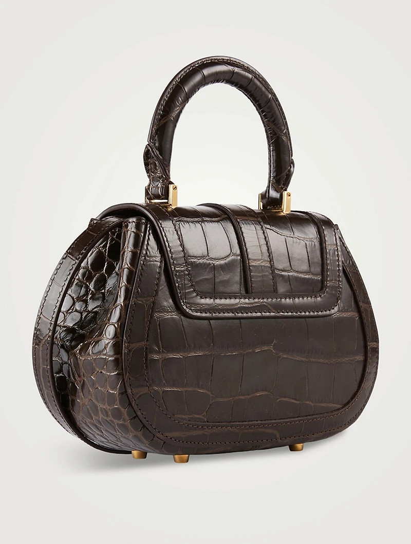 Mini Greca Goddess Croc-Embossed Leather Top Handle Bag