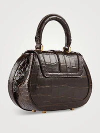 Mini Greca Goddess Croc-Embossed Leather Top Handle Bag