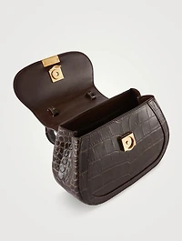 Mini Greca Goddess Croc-Embossed Leather Top Handle Bag