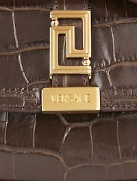 Mini Greca Goddess Croc-Embossed Leather Top Handle Bag