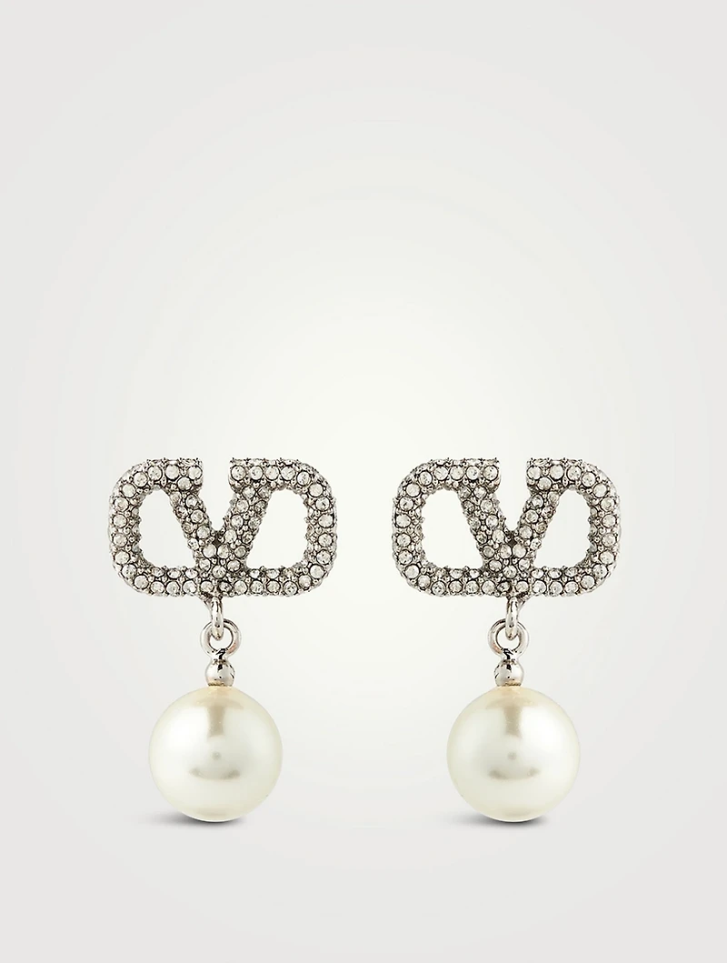 VLOGO Crystal Pendant Earrings With Faux Pearl