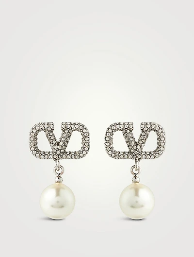 VLOGO Crystal Pendant Earrings With Faux Pearl