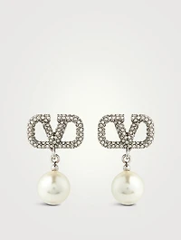 VLOGO Crystal Pendant Earrings With Faux Pearl